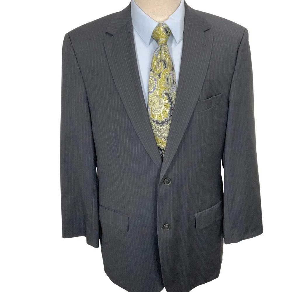 Hugo Boss Blazer Mens 44L Navy Blue Pinstripe Selection Ivy Leage Executive Wool